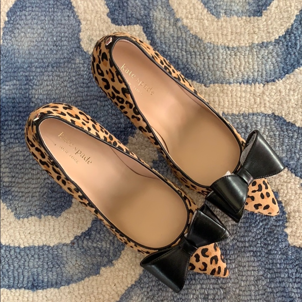 NWT KATE SPADE Leopard Vibo Leather Bow Point Heel